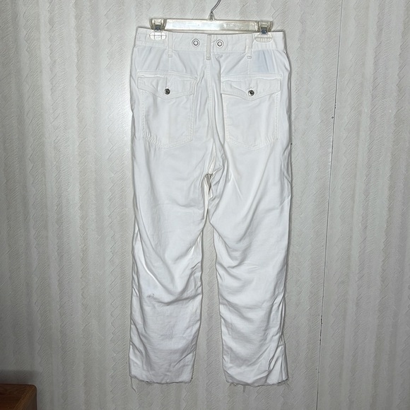 RAG & BONE White Cotton Straight Wide Leg Crop Pants Raw Hem Distressed Pants - Picture 10 of 14